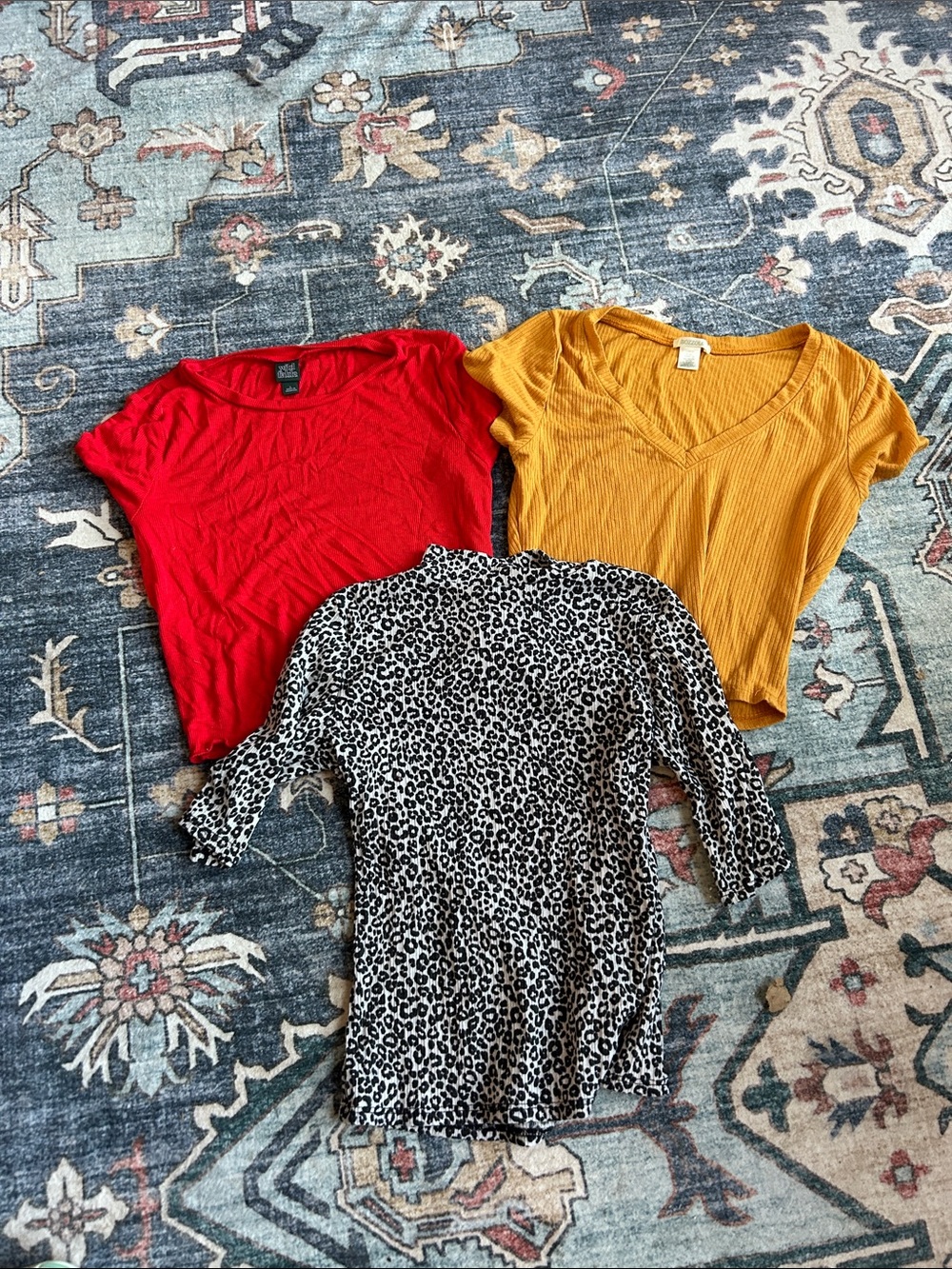 Lot of 3 Tops Red, Mustard, Cheetah